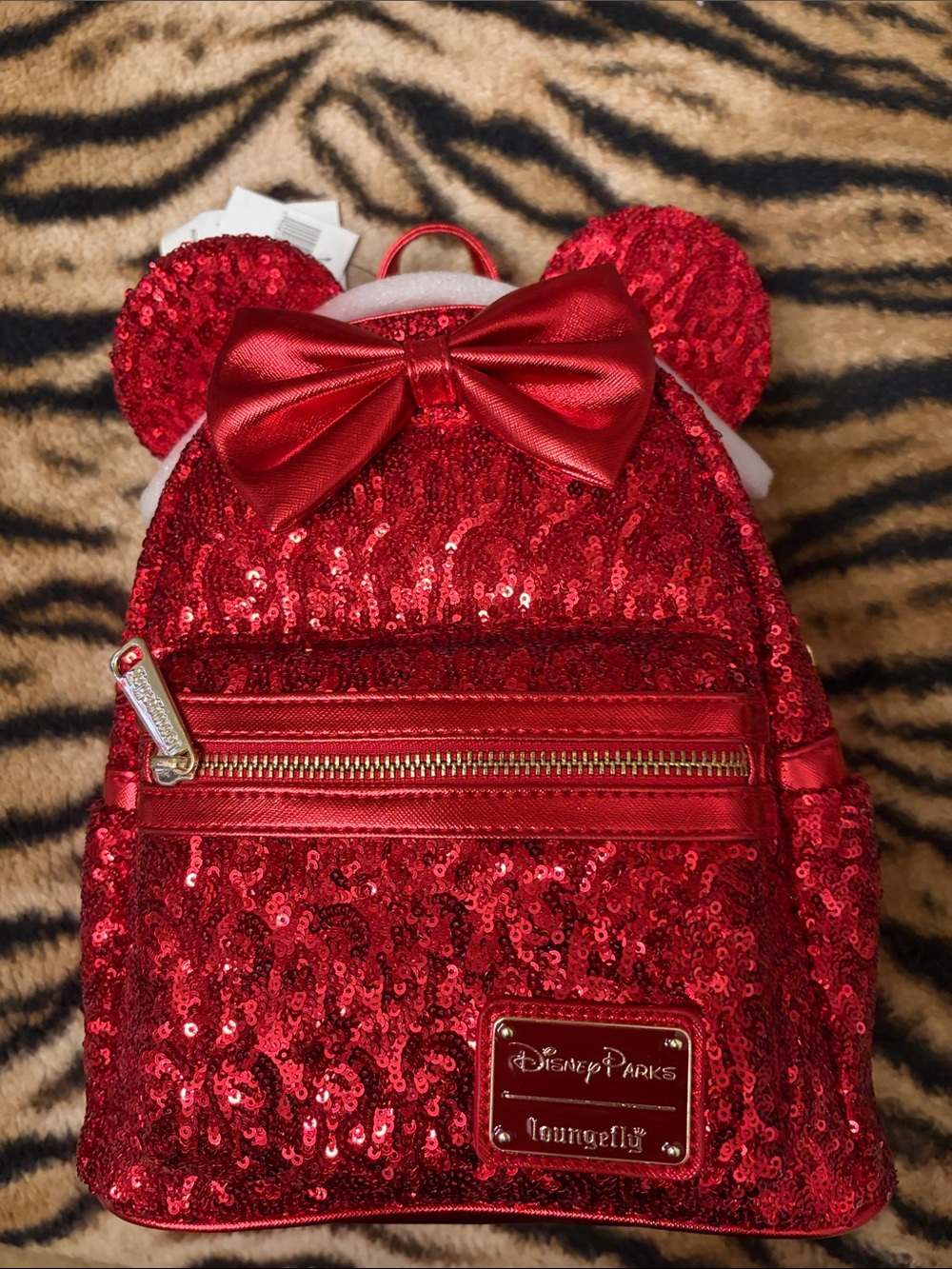Disney Red Sequin Minnie Ears Kids Backpack